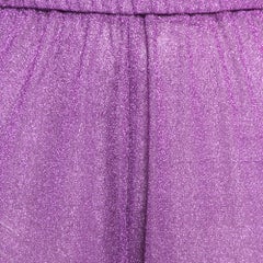 Oseree Purple Lurex Knit Feather Trim Sheer Trousers S