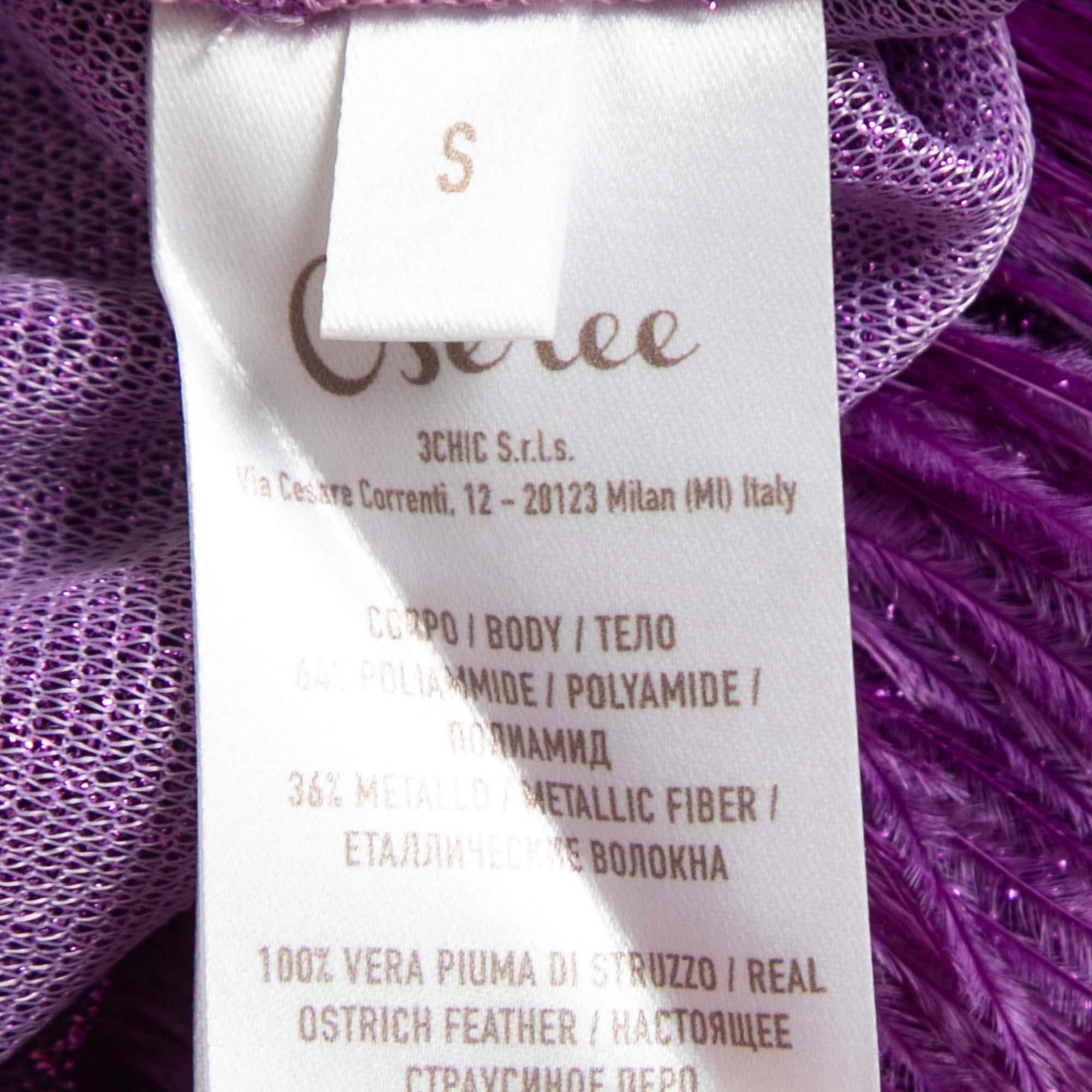 Oseree Purple Lurex Knit Feather Trim Sheer Trousers S For Sale 1
