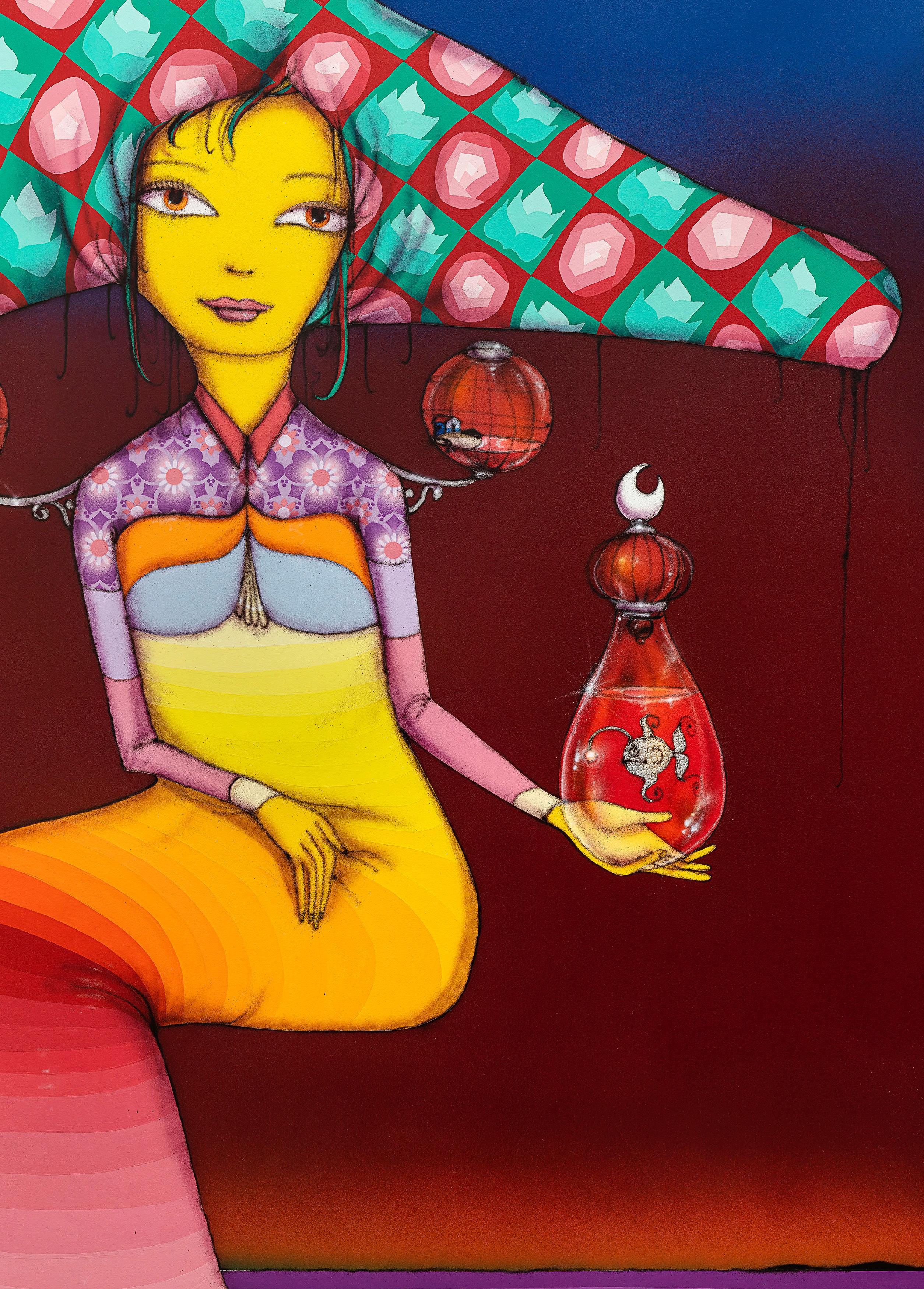 O Sol ao Encontro da Lua (Il sole che incontra la luna) - Figurative Painting Nero di OSGEMEOS