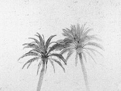 Evening Palms, Summer Showers, Barcelona - black and white photo, palms trees