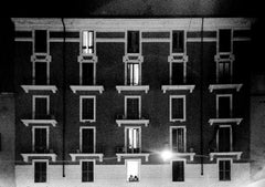 Milanese couple at night Milan Navigli Italy, black and white contemporary photo