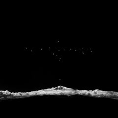 Starlings Over Ararat, Minimalist landscape photo, contemporary black and white