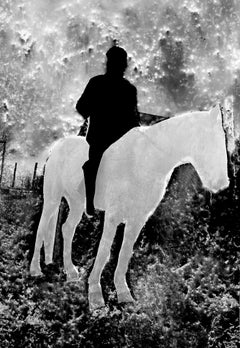 The Horseman, Contemporary black and white figurative abstract photo, horse