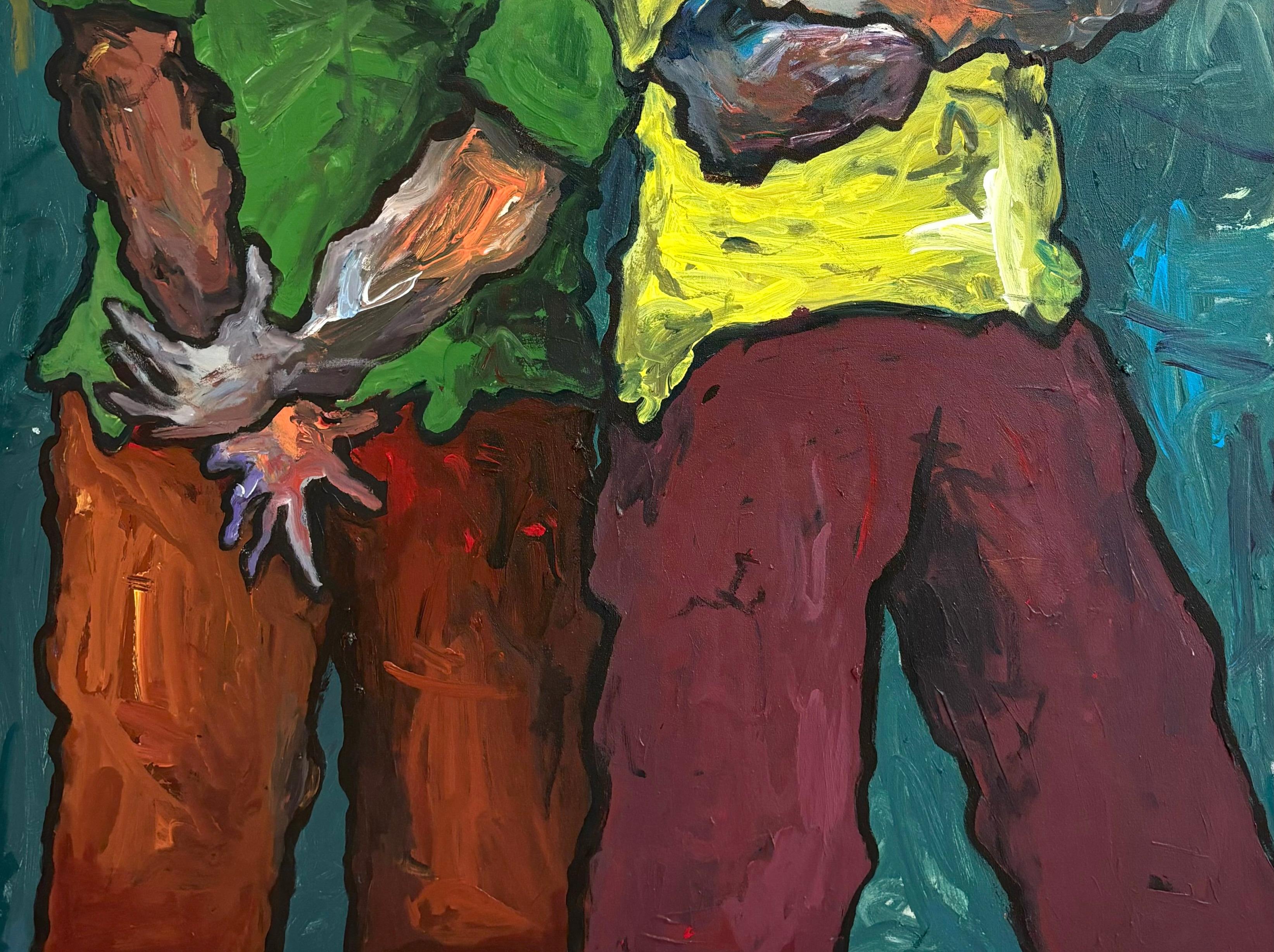 Bond 2 - Siglo XXI, Contemporáneo, Impasto, Moderno, Expresionista, Hombres - Figurative Painting Marrón de Oshorenoya David Francis