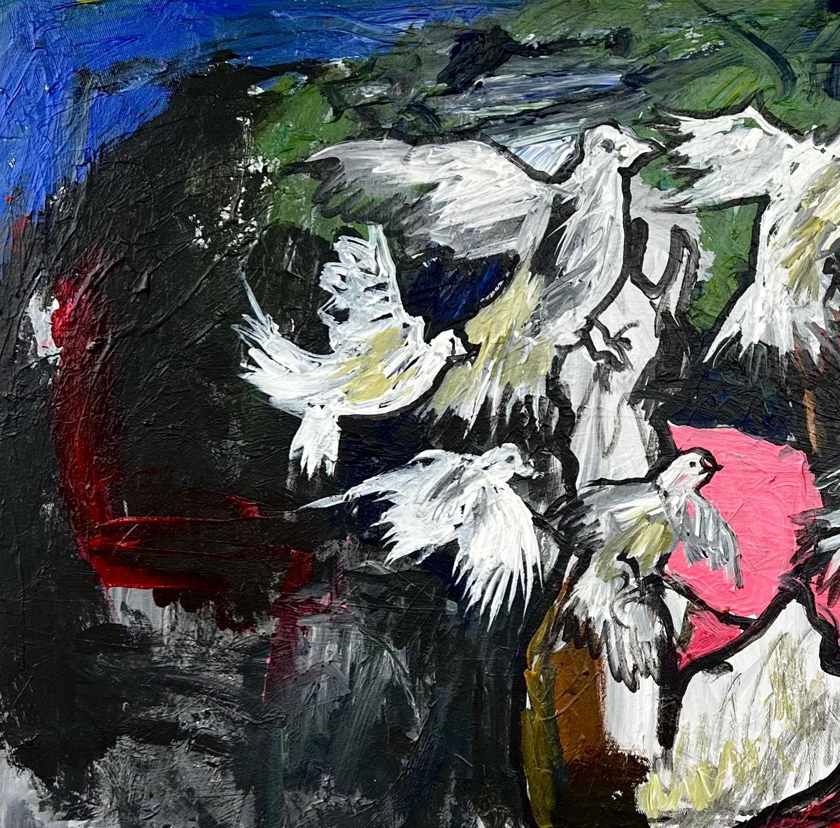 La sua ricerca - 21° Secolo, Contemporaneo, Impasto figurativo, Donna, Rosa, Uccelli - Painting di Oshorenoya David Francis