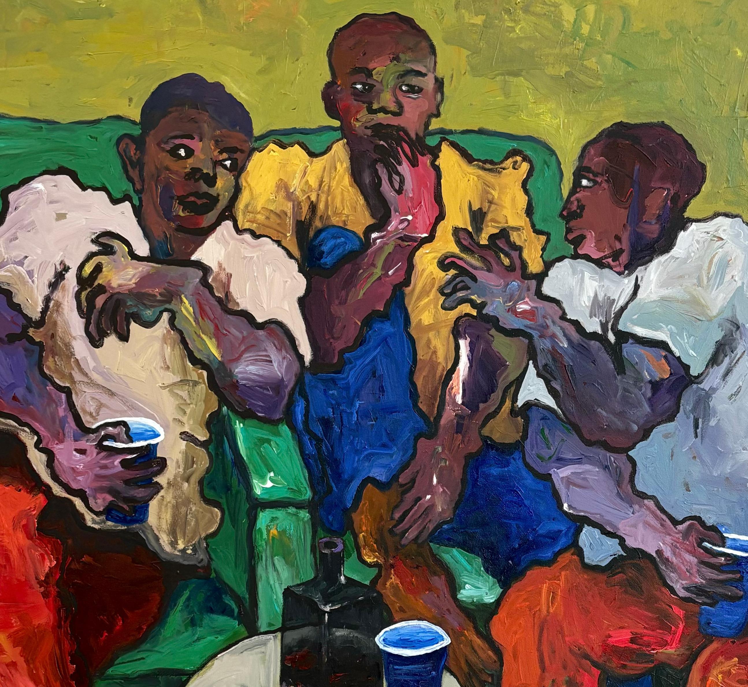 Charla para Hombres - Siglo XXI, Contemporáneo, Impasto Figurativo, Cultura Pop, Hombres - Figurative Painting Marrón de Oshorenoya David Francis