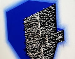 Blue pastel and yarn on paper mounted on canvas, abstract