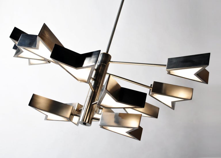 Osiris Chandelier 6 12 In Satin Nickel By Matthew Fairbank For The Osiris Chandelier 6 12 Is A Modular Lighting Fixture Made From Hand Formed Brass Components