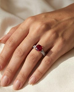 Jabir 2.00ct Untreated Ruby and Diamond Ring, 18k White Gold, UK