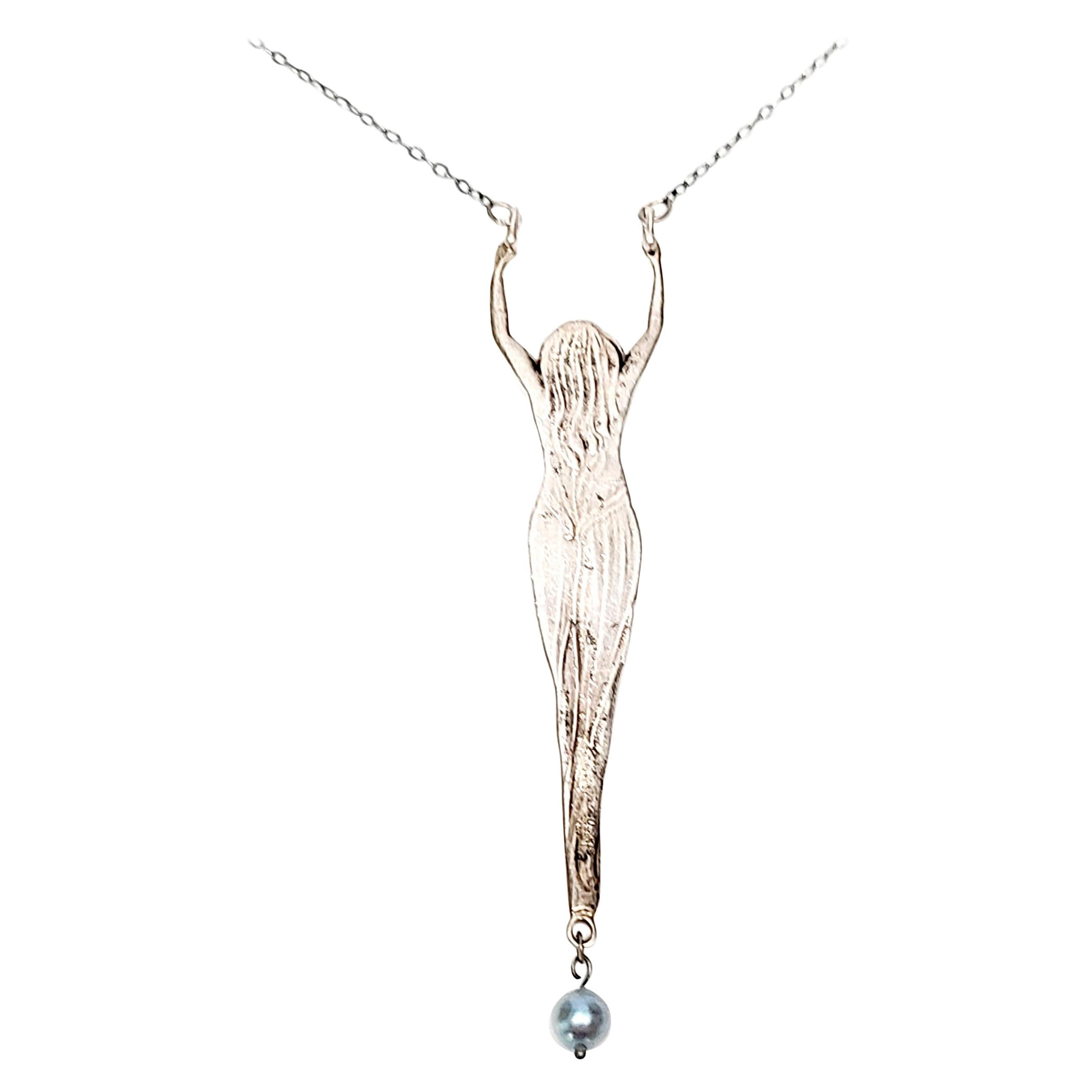 Osiris Sterling Silver and Pearl Fertility Goddess Pendant Necklace For Sale