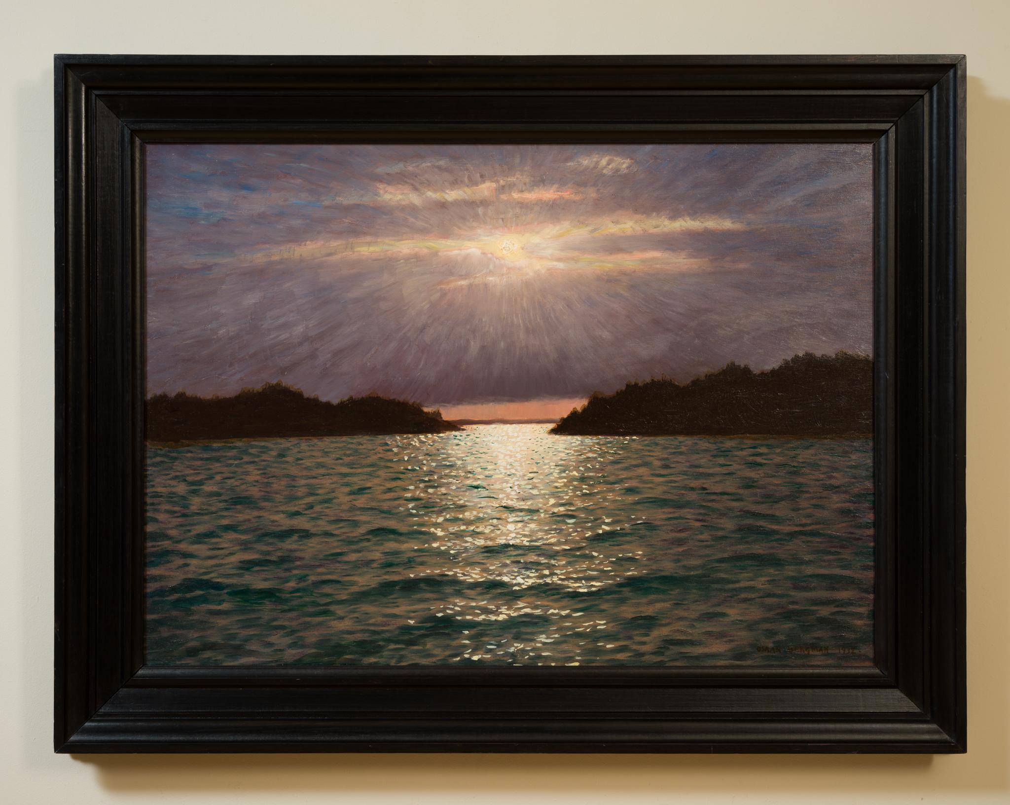 Sunlight Breaking Through Clouds over Vaxholm Bay, 1932 For Sale 1