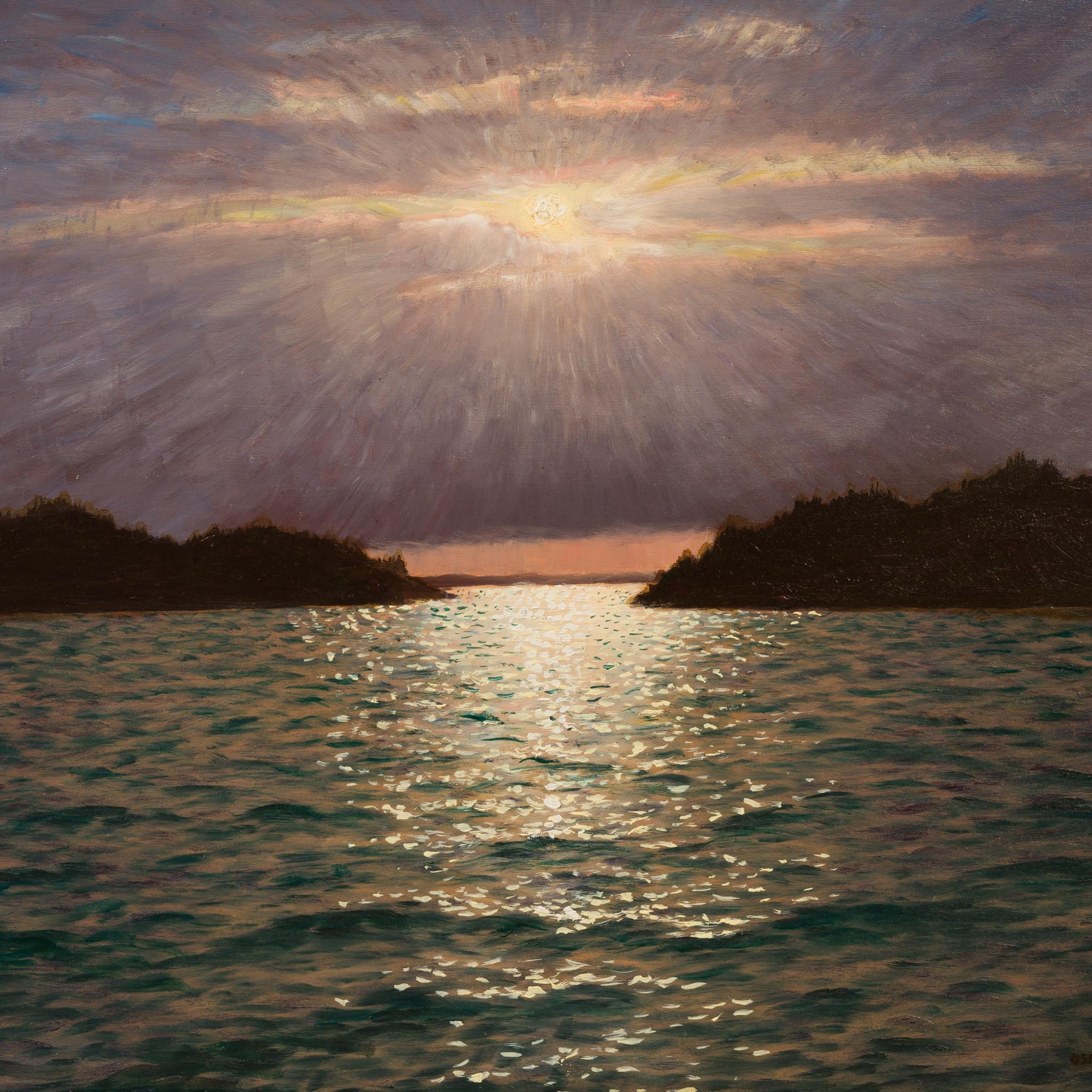 Sunlight Breaking Through Clouds over Vaxholm Bay, 1932 For Sale 3