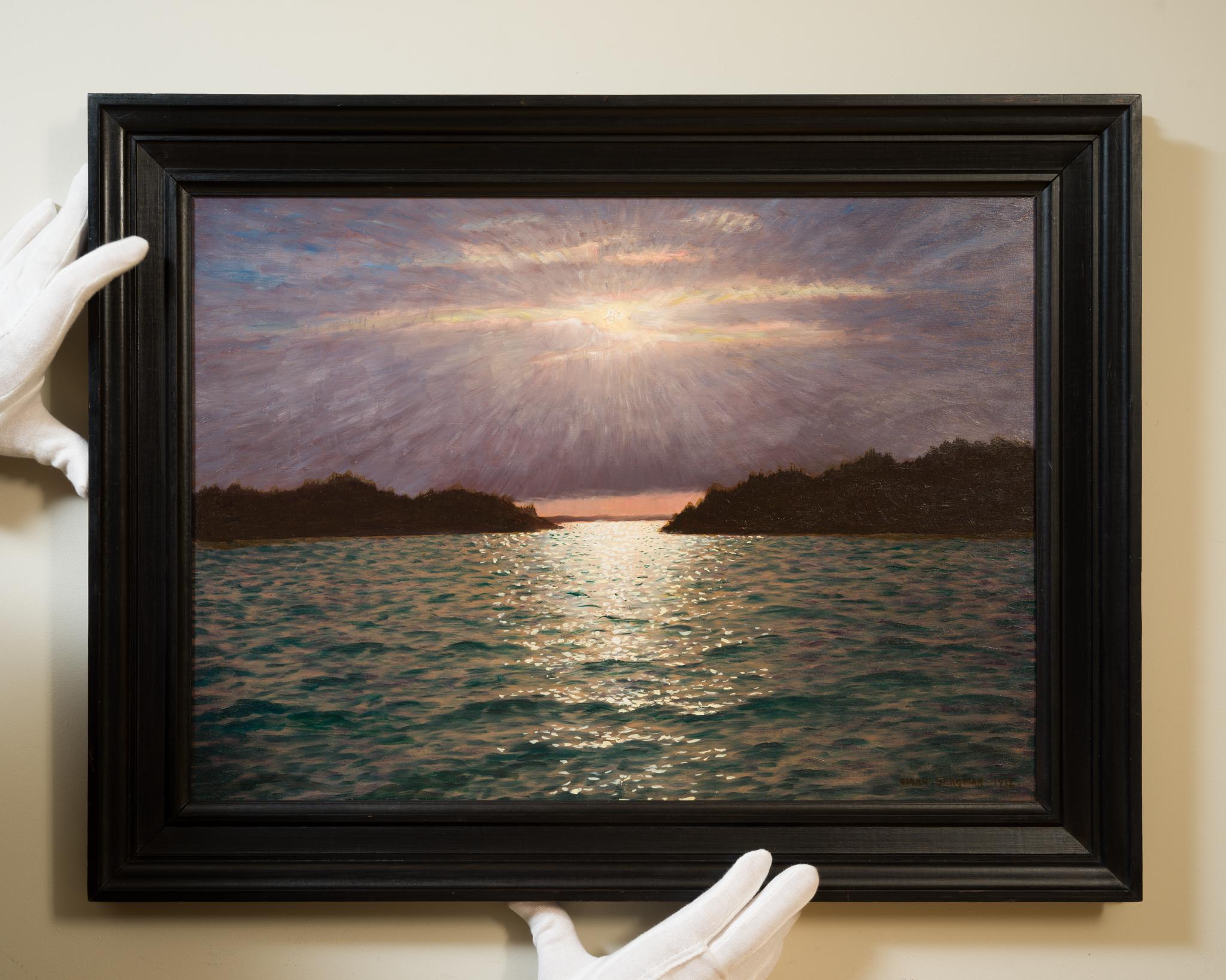 Sunlight Breaking Through Clouds over Vaxholm Bay, 1932 For Sale 4