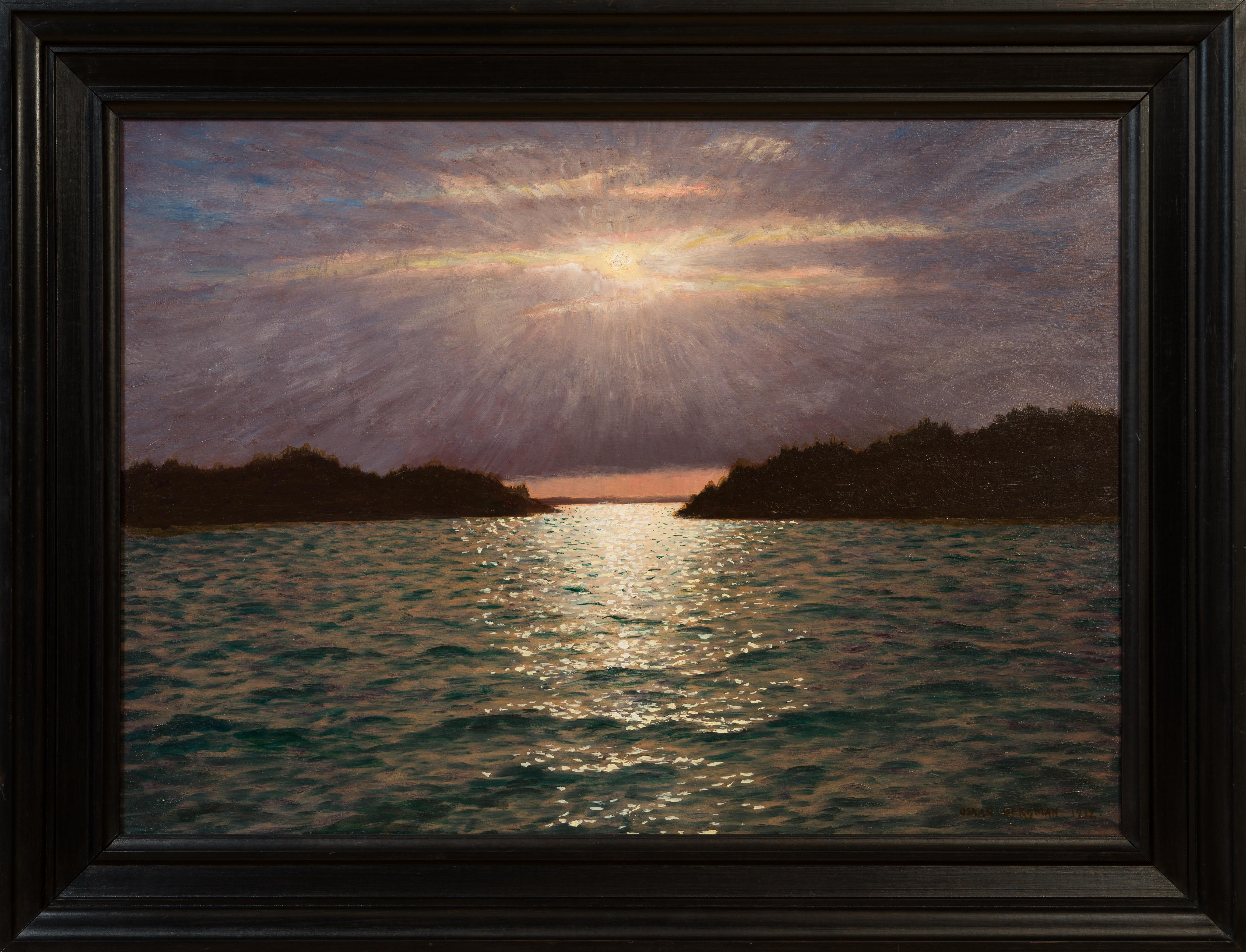 Sonnenlicht bricht durch die Wolken über der Bucht von Vaxholm, 1932