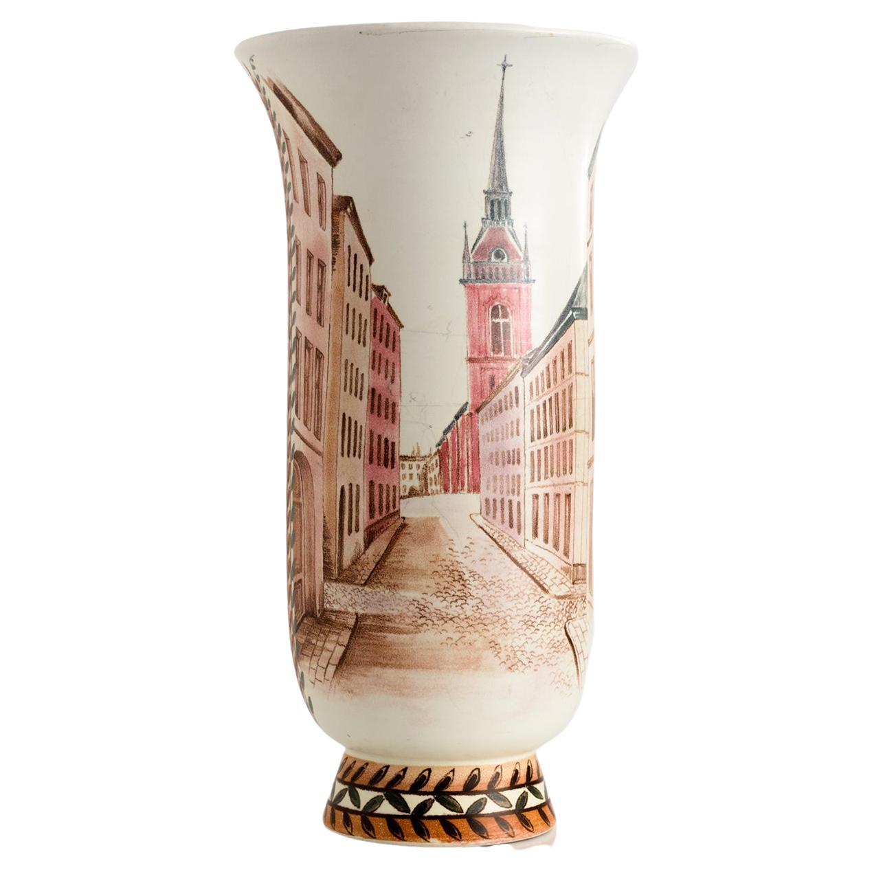  Oskar Dahl "Stockholm" Hand Painted Studio Vase for Rörstrand 1944 For Sale