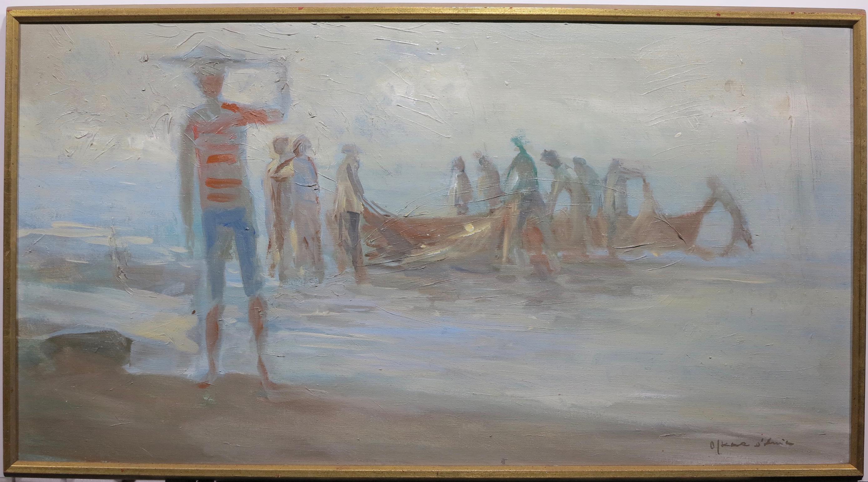 Fisherman at Dusk - Painting by Oskar D'Amico