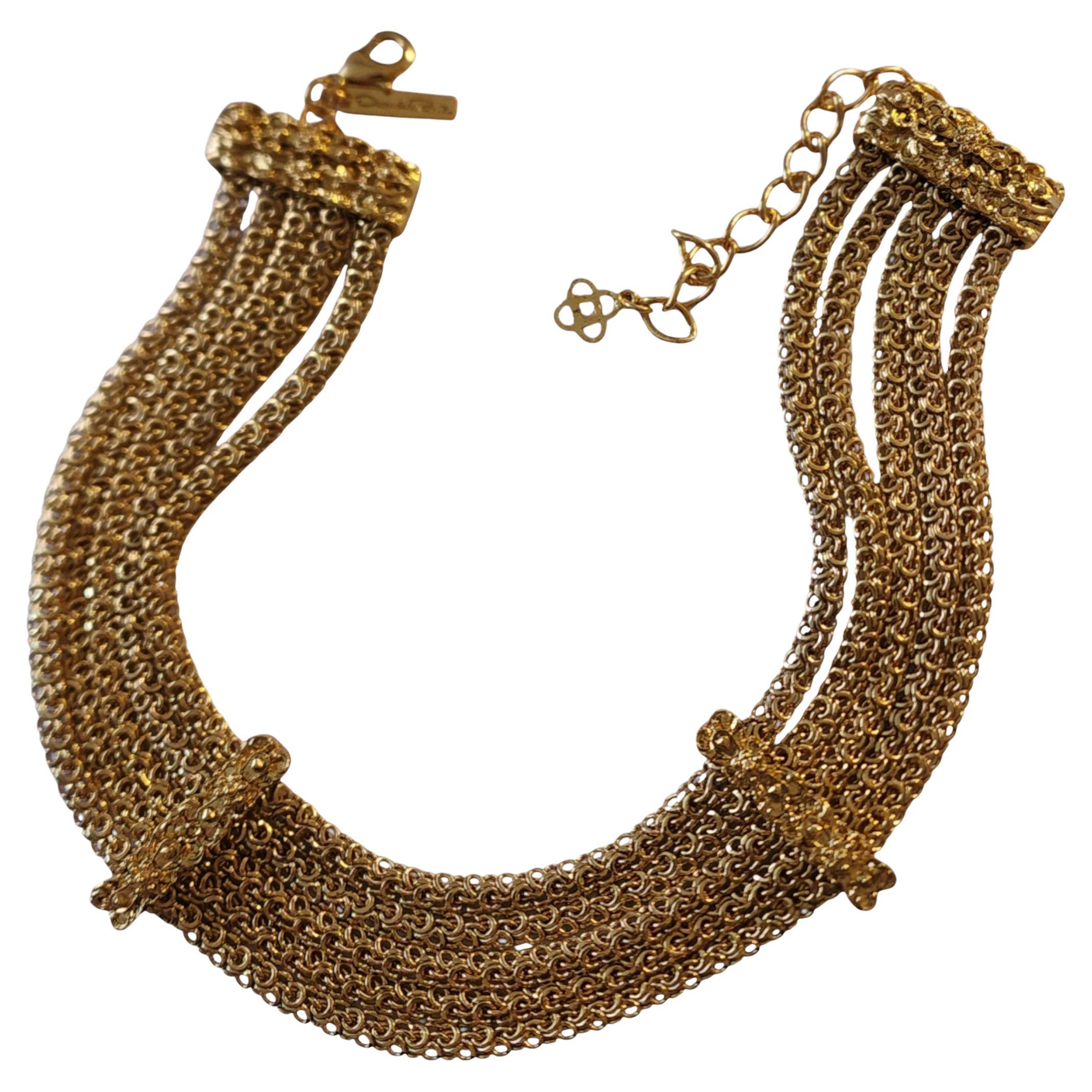 Oskar de la Renta Vintage Multi-Strand Textured Gold-Tone Chain Collar Necklace