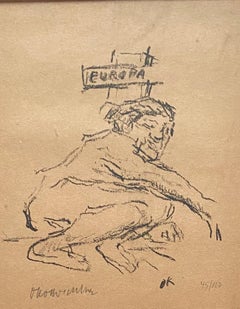 Europa: squatting figure original hand signed lithograph Expressionist Kokoschka