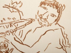 Musizierender Faun, moderne Lithographie von Oskar Kokoschka
