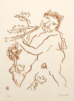 Musizierender Faun, Modern Lithograph by Oskar Kokoschka