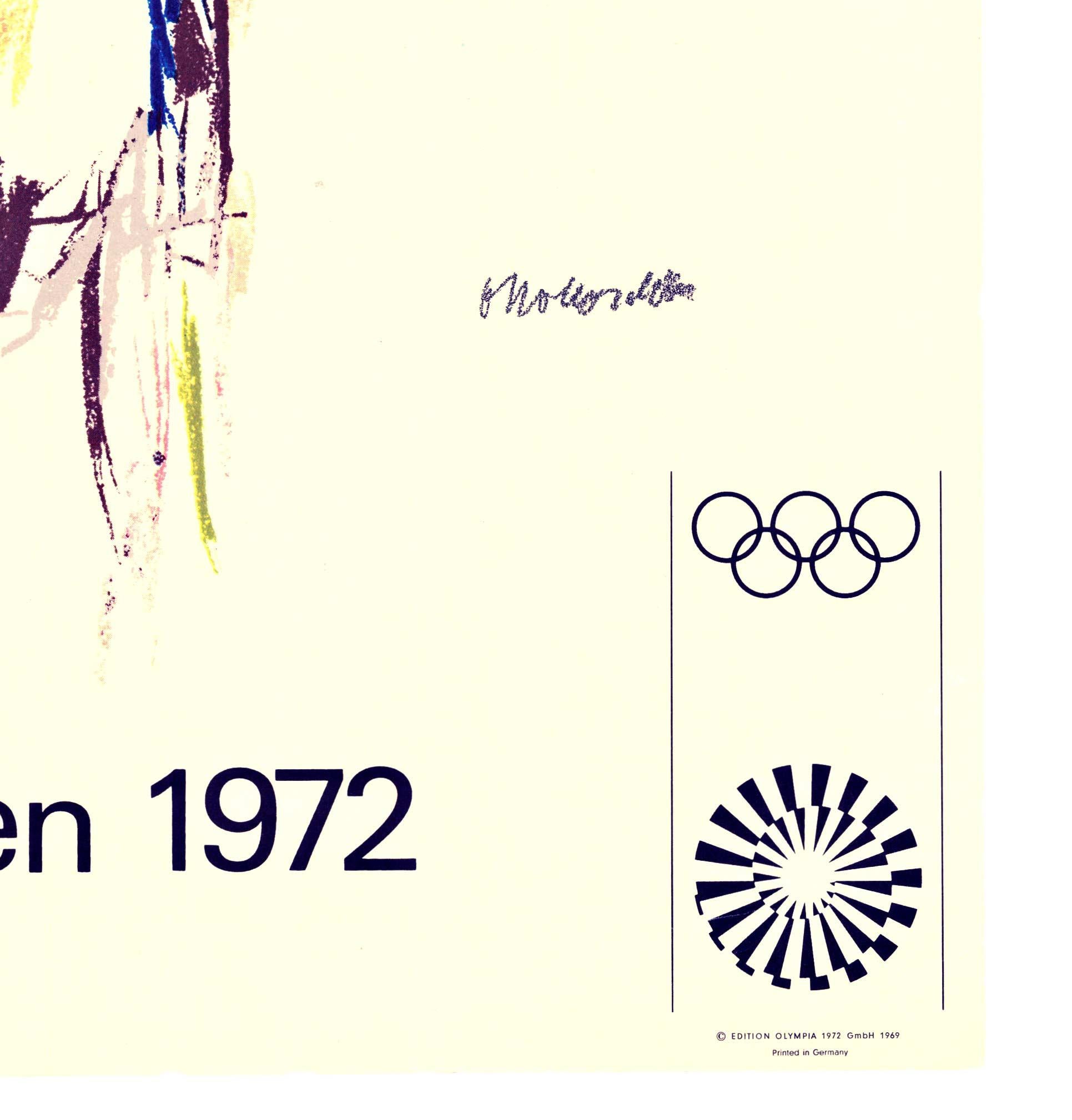 OLYMPISCHED SPIELE MUNCHEN 1972; original German Olympic poster created by the artist Oskar Kokoshka.   Size:  25