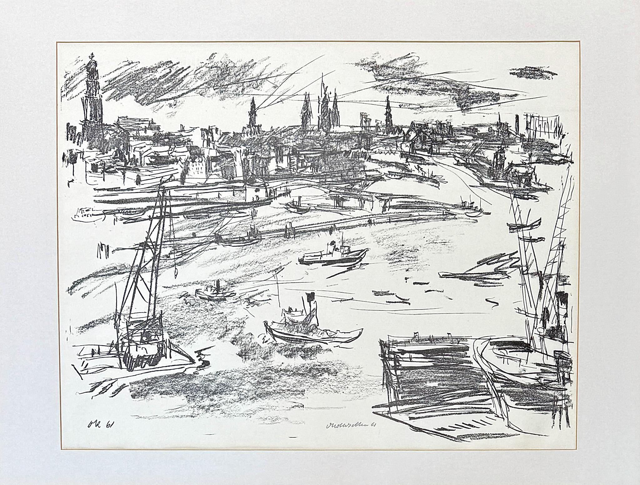 Oskar Kokoschka (1886-1980) - Puerto de Hamburgo - Litografía sobre papel - 1961 en venta 1
