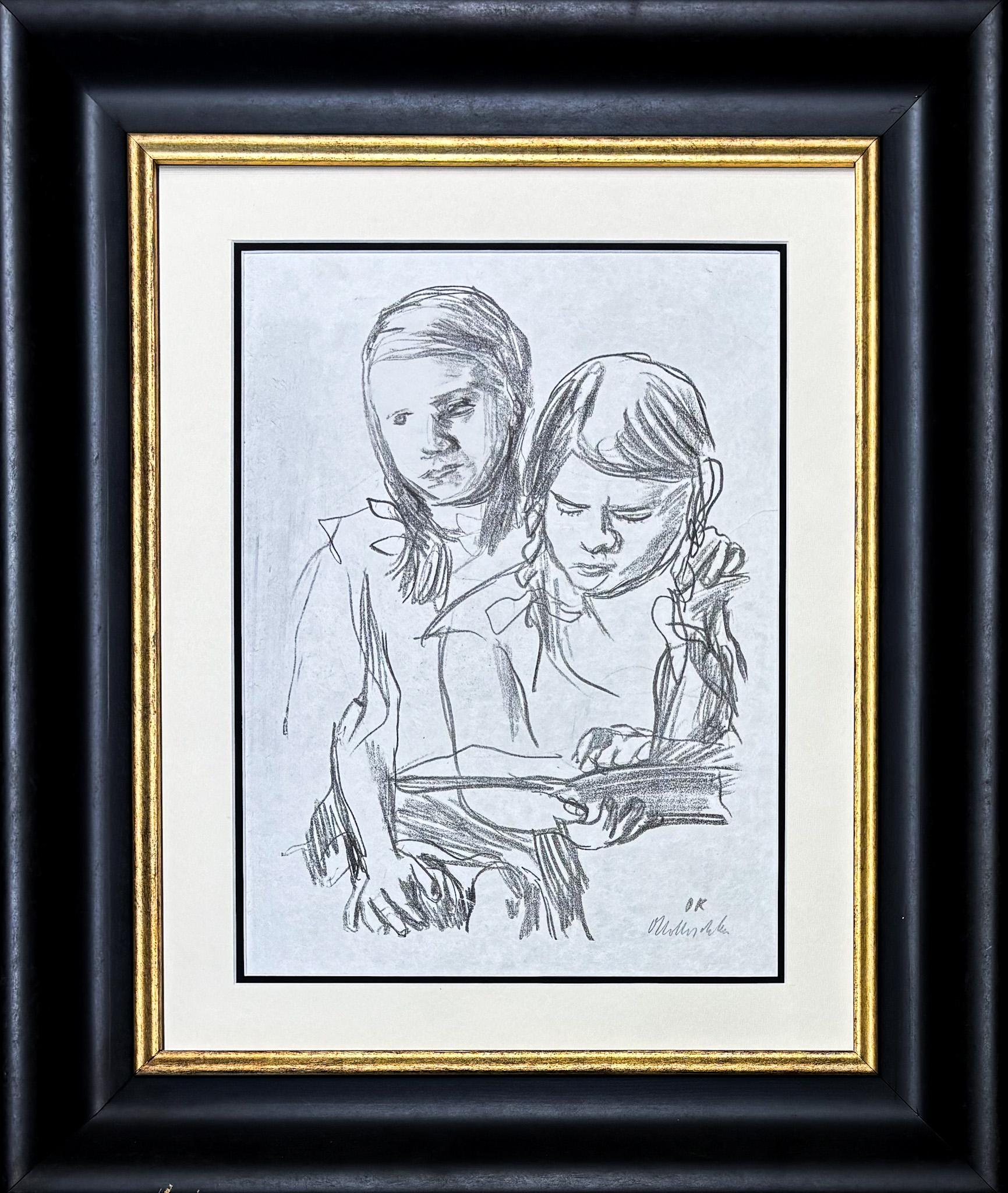 Oskar Kokoschka (1886–1980) – Zwei lesende Mädchen – Chalk lithograph - 1931