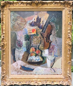 Important Swiss Cubist Pre-War Oskar Luthy Still Life w Butterfly 1933 Painting
