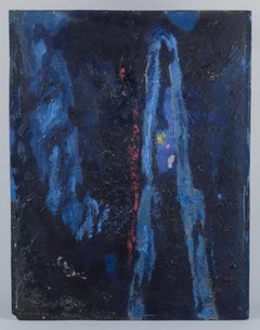 Oskar Stark, German artist. Oil on board.  Abstract composition. "Rising Blue"