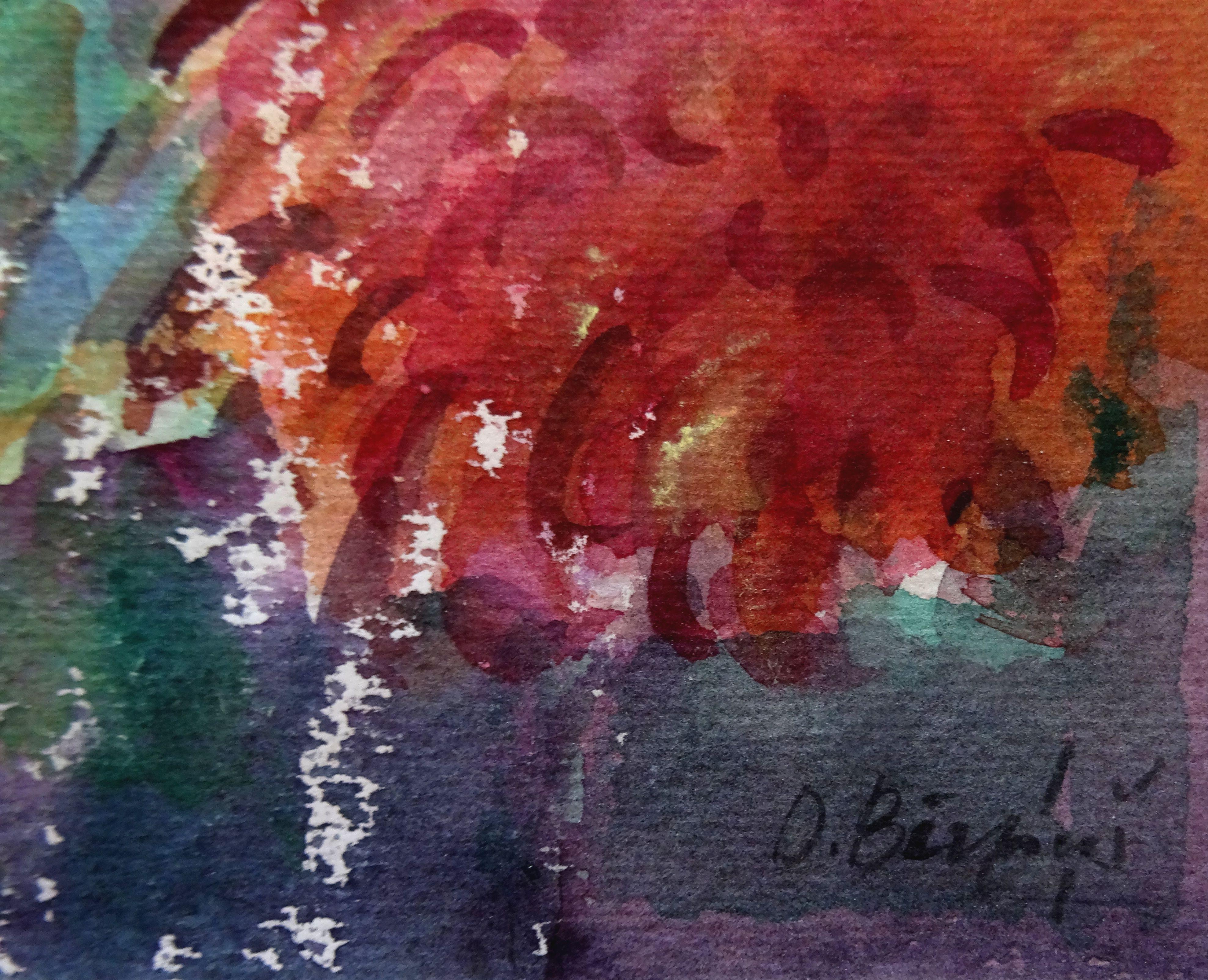 Asters. 1993. Paper, watercolor, 44x19 cm - Painting by Oskars Berzins
