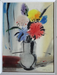 Flores de colores en un jarrón. 1992. Papel, acuarela, 39x29 cm