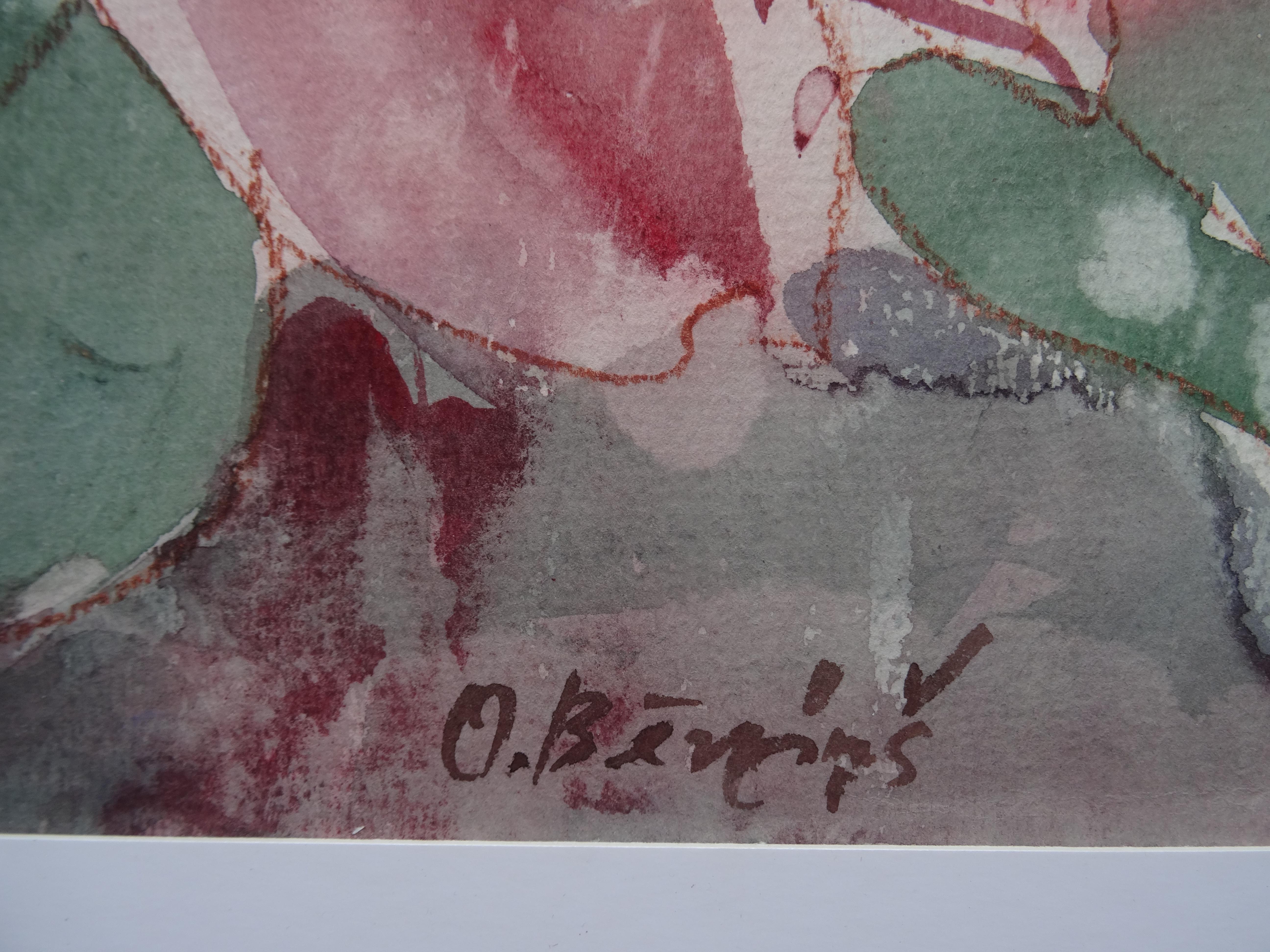 Roses. 1993, paper, watercolor, pastel, 47x31 cm - Painting by Oskars Berzins