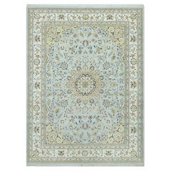 Oslo Blue Nain Floral Design Pure Wool Hand Knotted Oversized Rug 11'6" x 15'6"