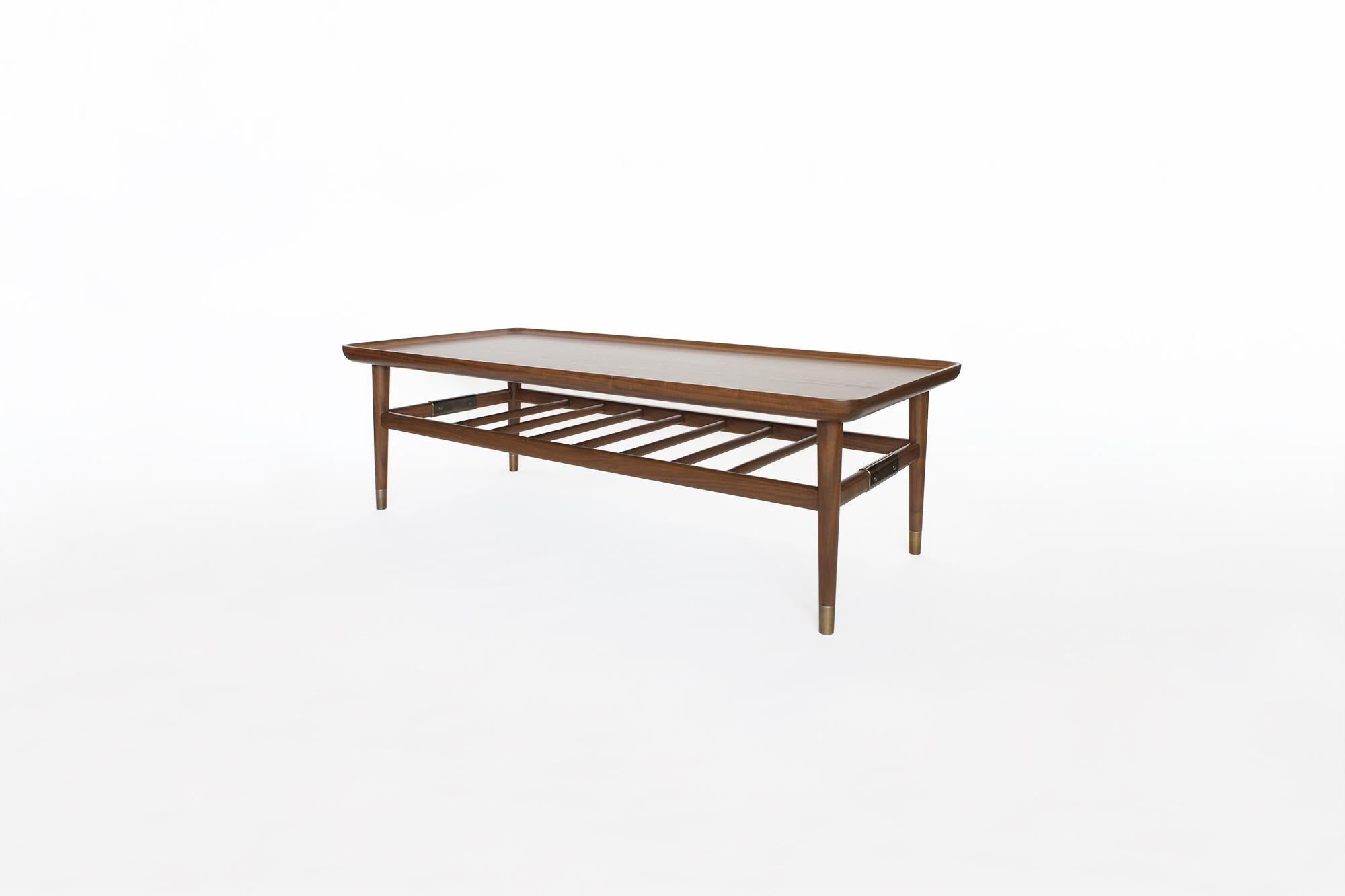 Modern Oslo Cocktail Table in Light Walnut with Antique Brass Fittings
