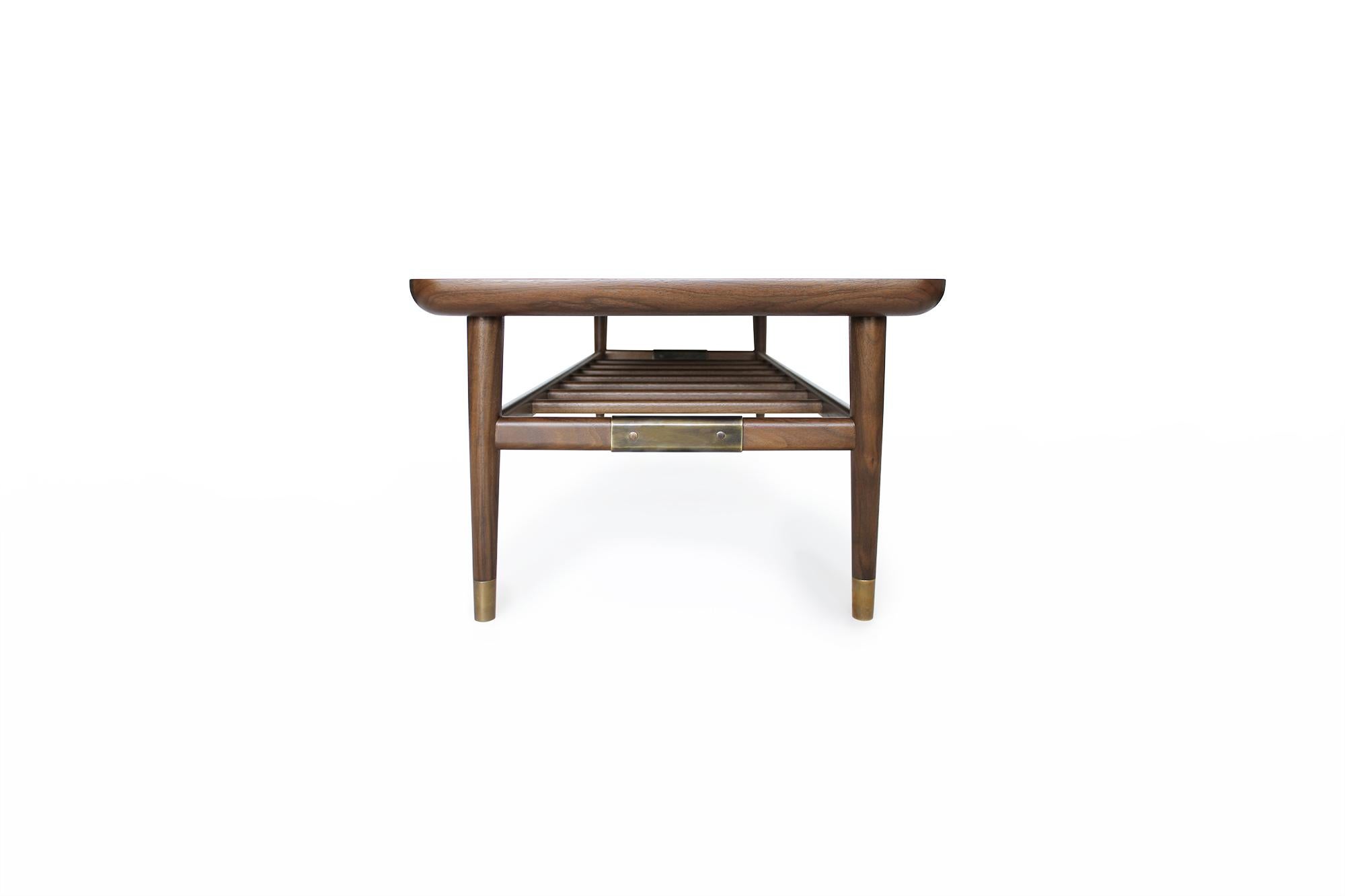 Contemporary Oslo Cocktail Table in Light Walnut with Antique Brass Fittings