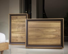 Oslo Dresser, Solid Walnut Wood with Brown Leather Border Bedroom Dresser