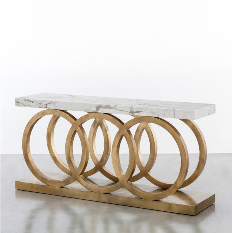 OSLO GRANDE CONSOLE – moderner runder Tisch mit Blattgold und Carrara-Marmor (Moderne) im Angebot