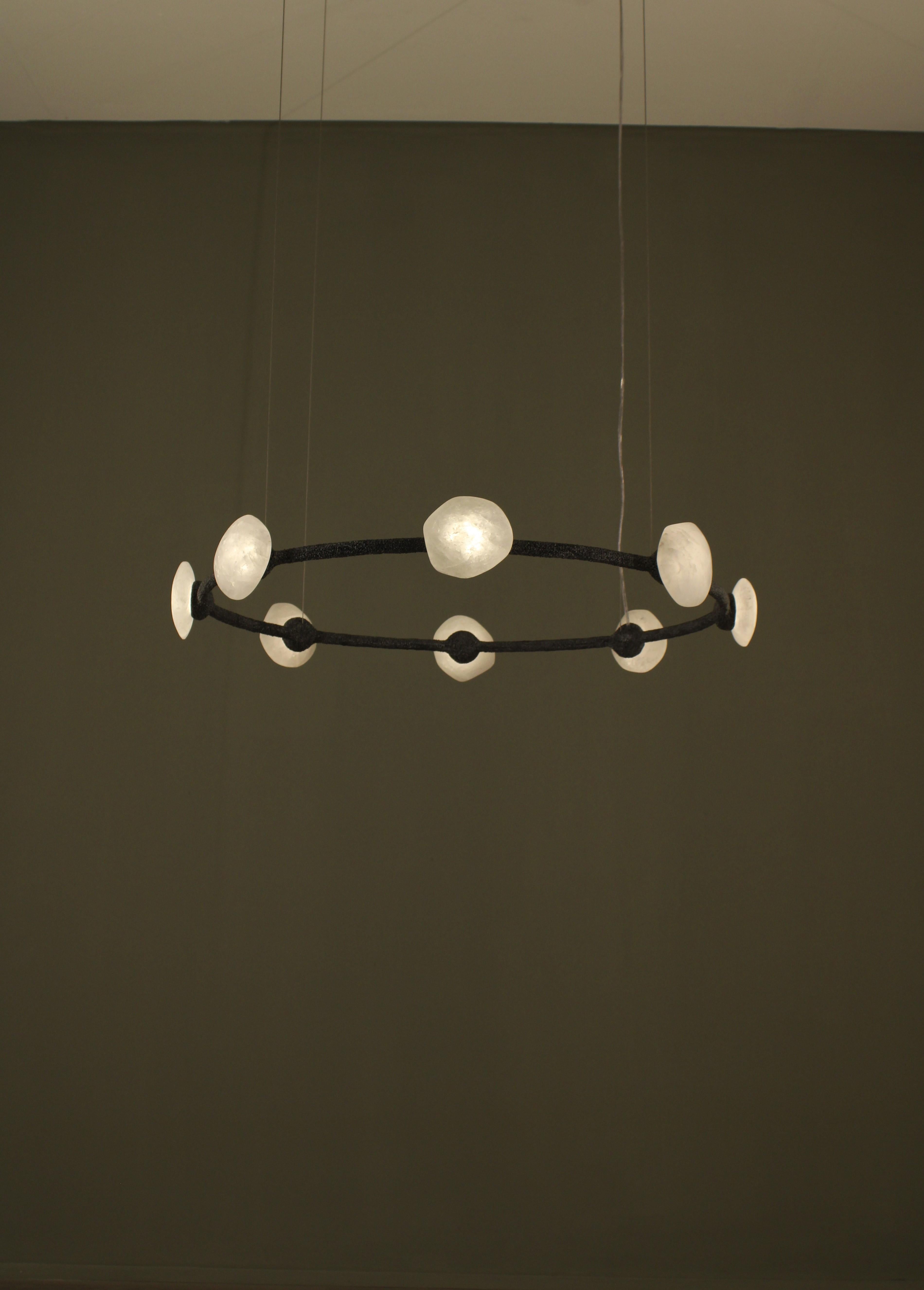 Oslo I Pendant Lamp with White Quartz And Hand-Blown Glass Details by Aver In New Condition For Sale In Geneve, CH