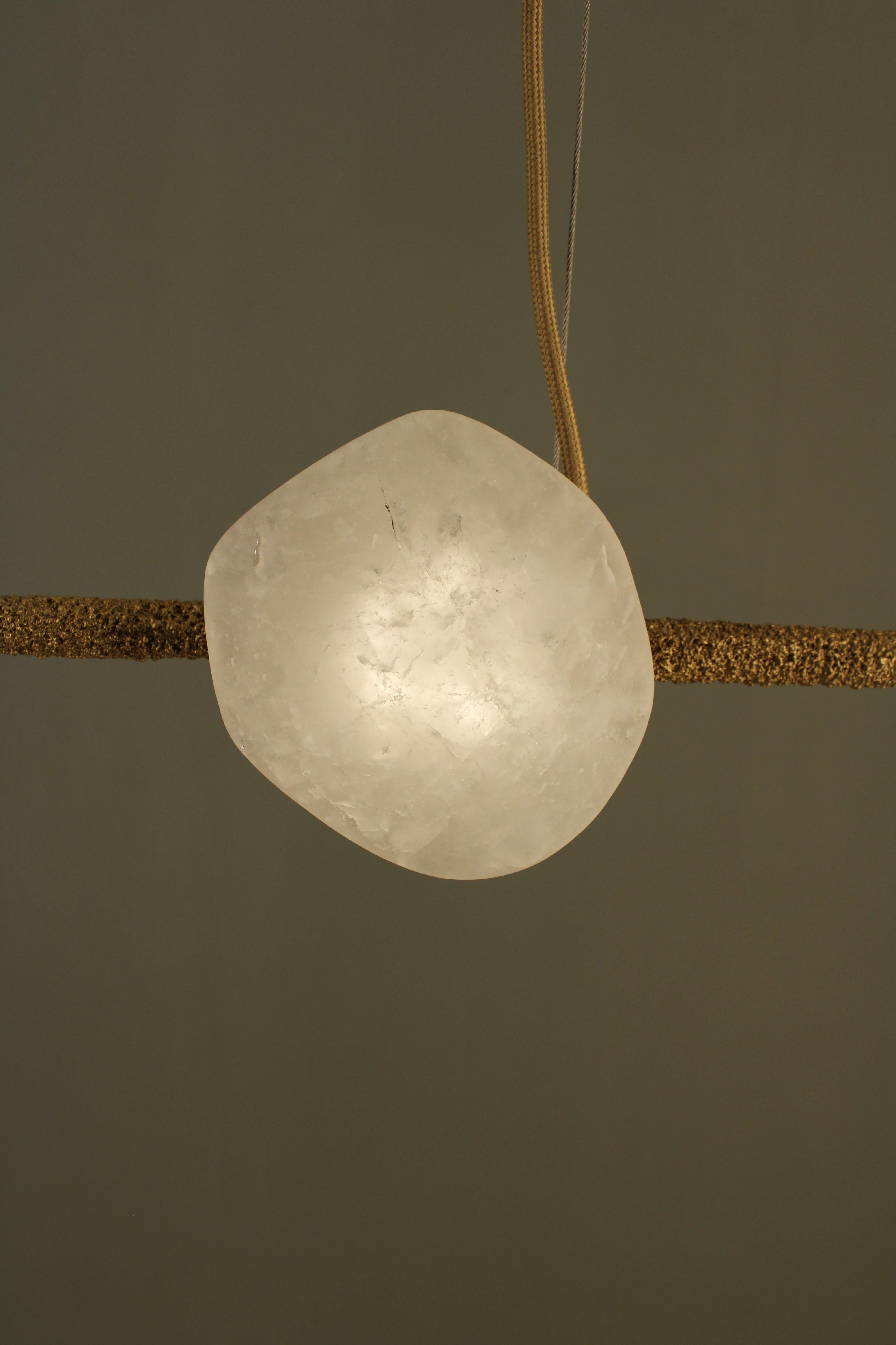 Brazilian Oslo II Pendant Lamp with White Quartz And Hand-Blown Glass Details by Aver For Sale