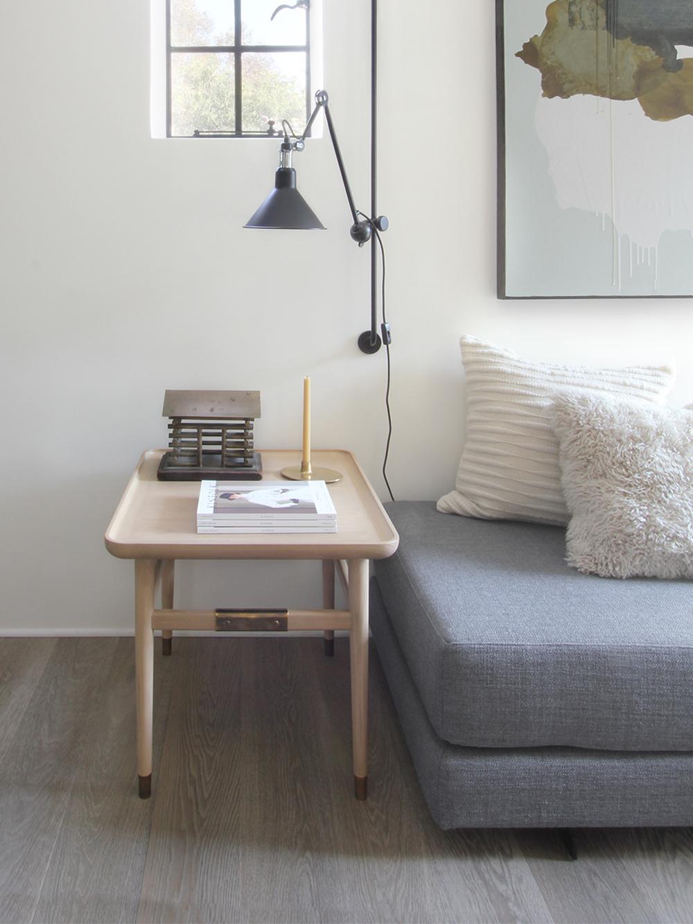 Oslo Rectangular Side Table in Bleached Oak with Antique Brass Fittings For Sale 7