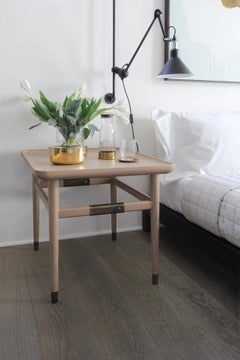 Tavolino rettangolare Oslo in Oak sbiancato con finiture in ottone antico