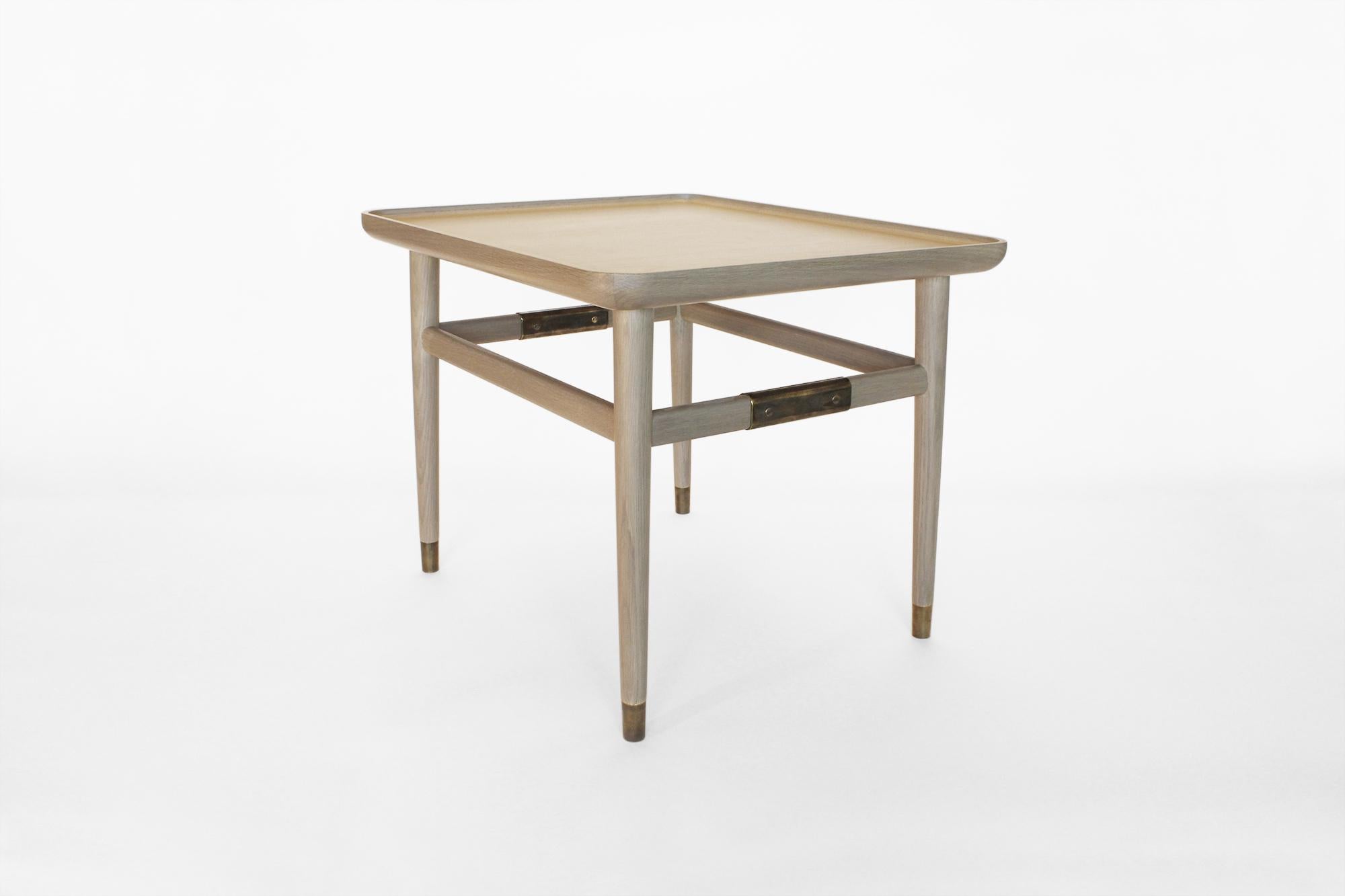 Modern Oslo Rectangular Side Table in Bleached Oak with Antique Brass Fittings For Sale