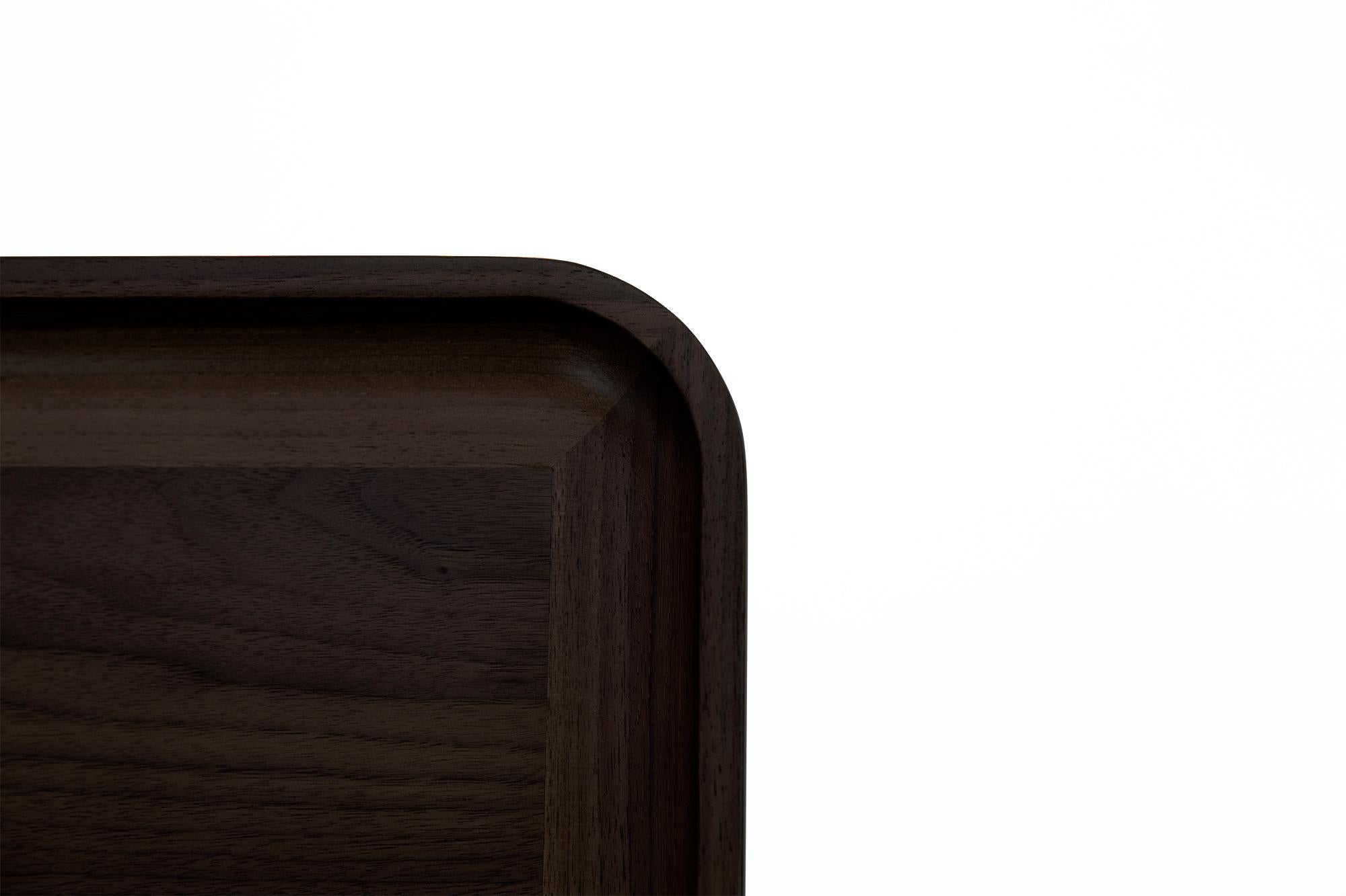Modern Oslo Rectangular Side Table in Ebonized Walnut with Antique Brass Fittings