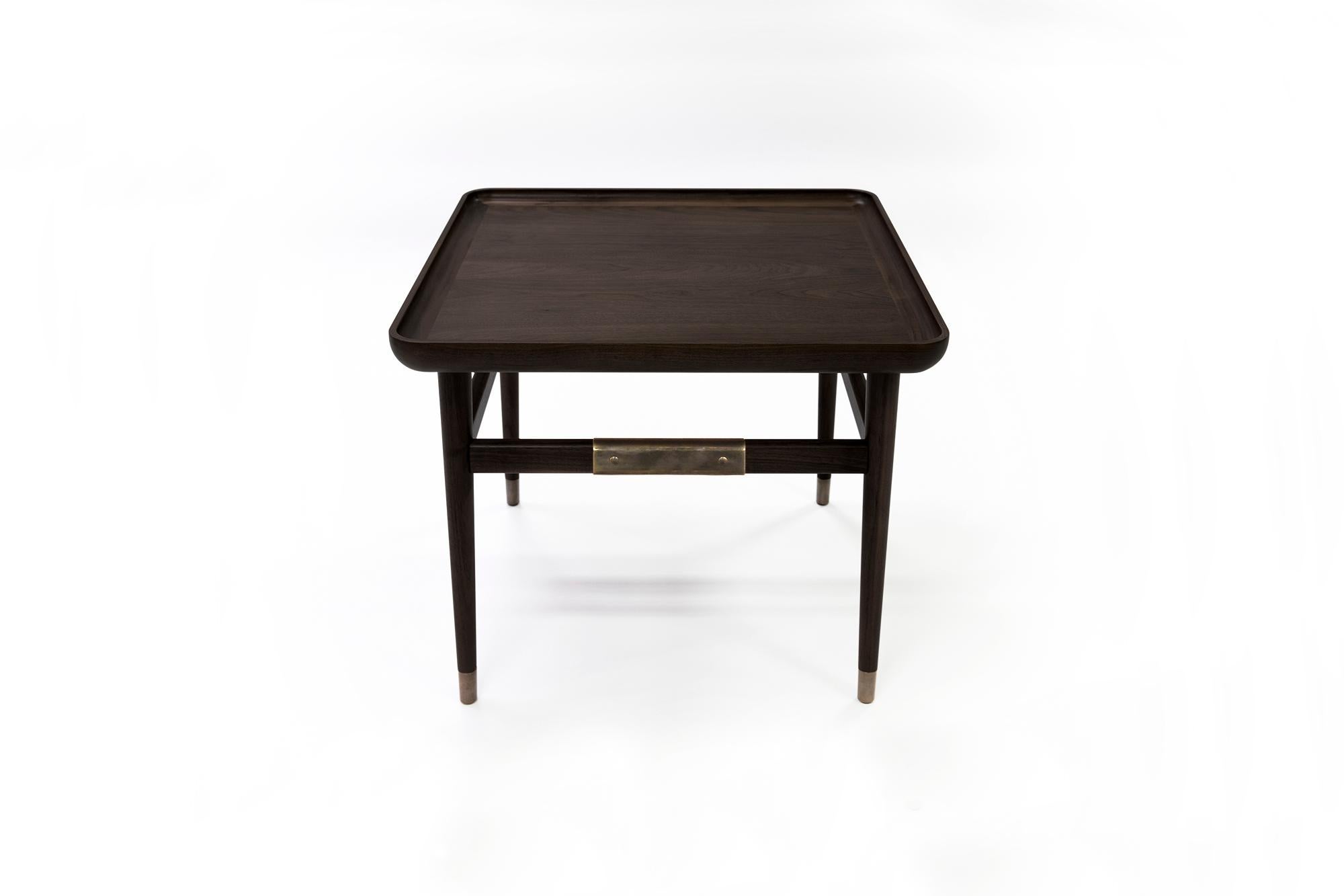 American Oslo Rectangular Side Table in Ebonized Walnut with Antique Brass Fittings