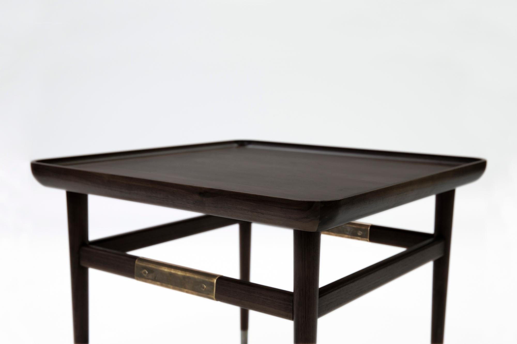 Contemporary Oslo Rectangular Side Table in Ebonized Walnut with Antique Brass Fittings