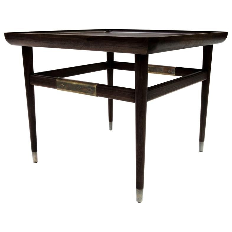 Oslo Rectangular Side Table in Ebonized Walnut with Antique Brass Fittings