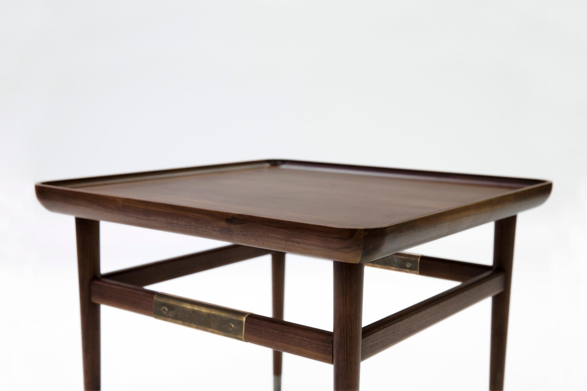 Oslo Rectangular Side Table in Medium Walnut with Antique Brass Fittings In New Condition For Sale In Los Angeles, CA