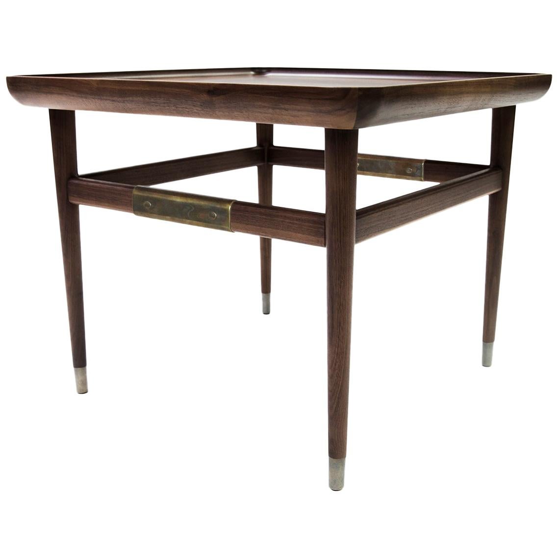 Oslo Rectangular Side Table in Medium Walnut with Antique Brass Fittings For Sale