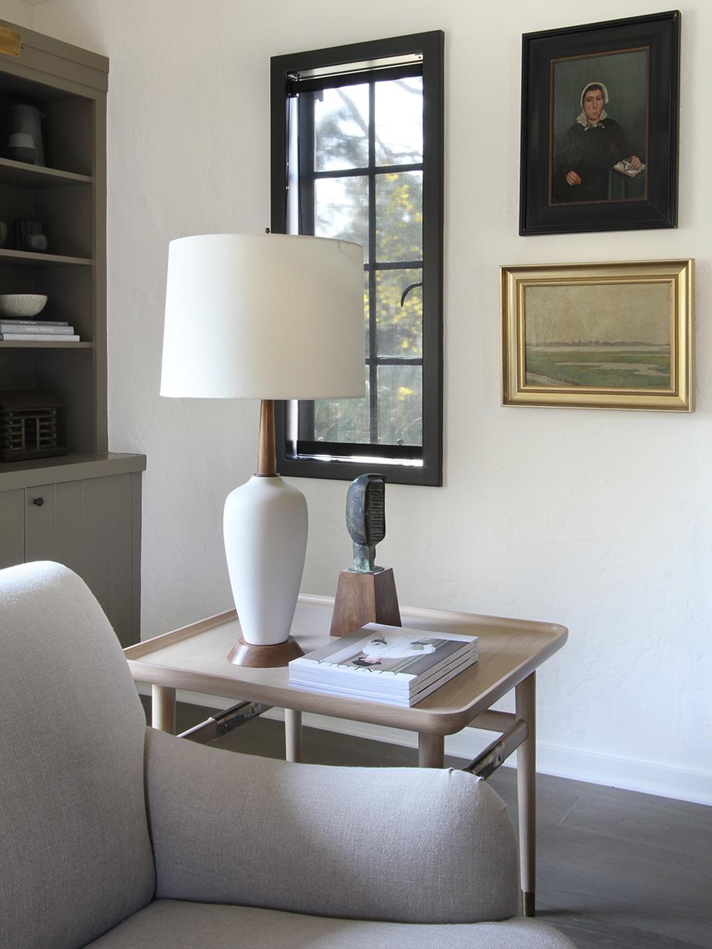 American Oslo Rectangular Side Table in Bleached Oak with Antique Brass Fittings For Sale