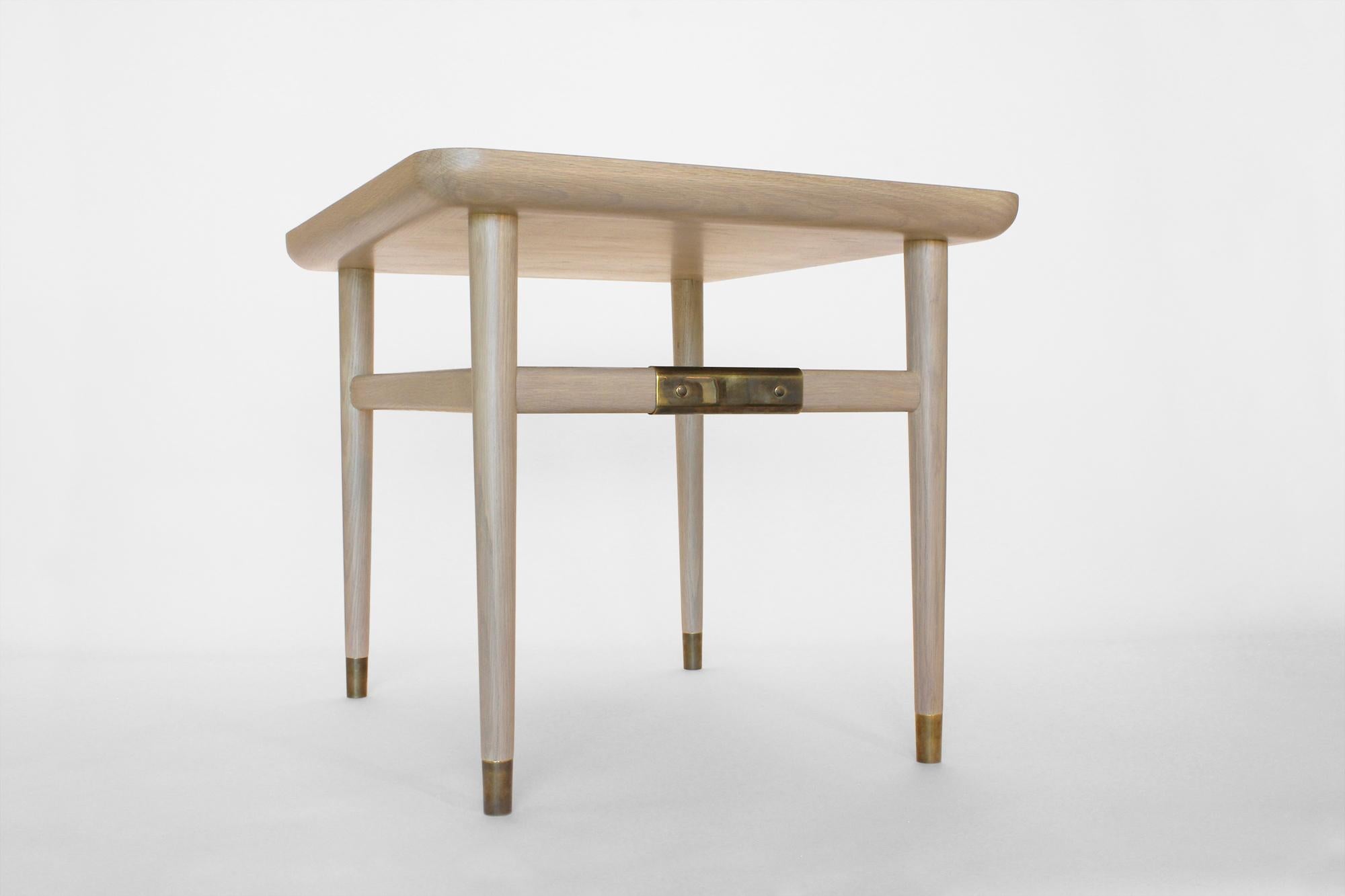 Modern Oslo Rectangular Side Table in Oak with Antique Brass Fittings For Sale